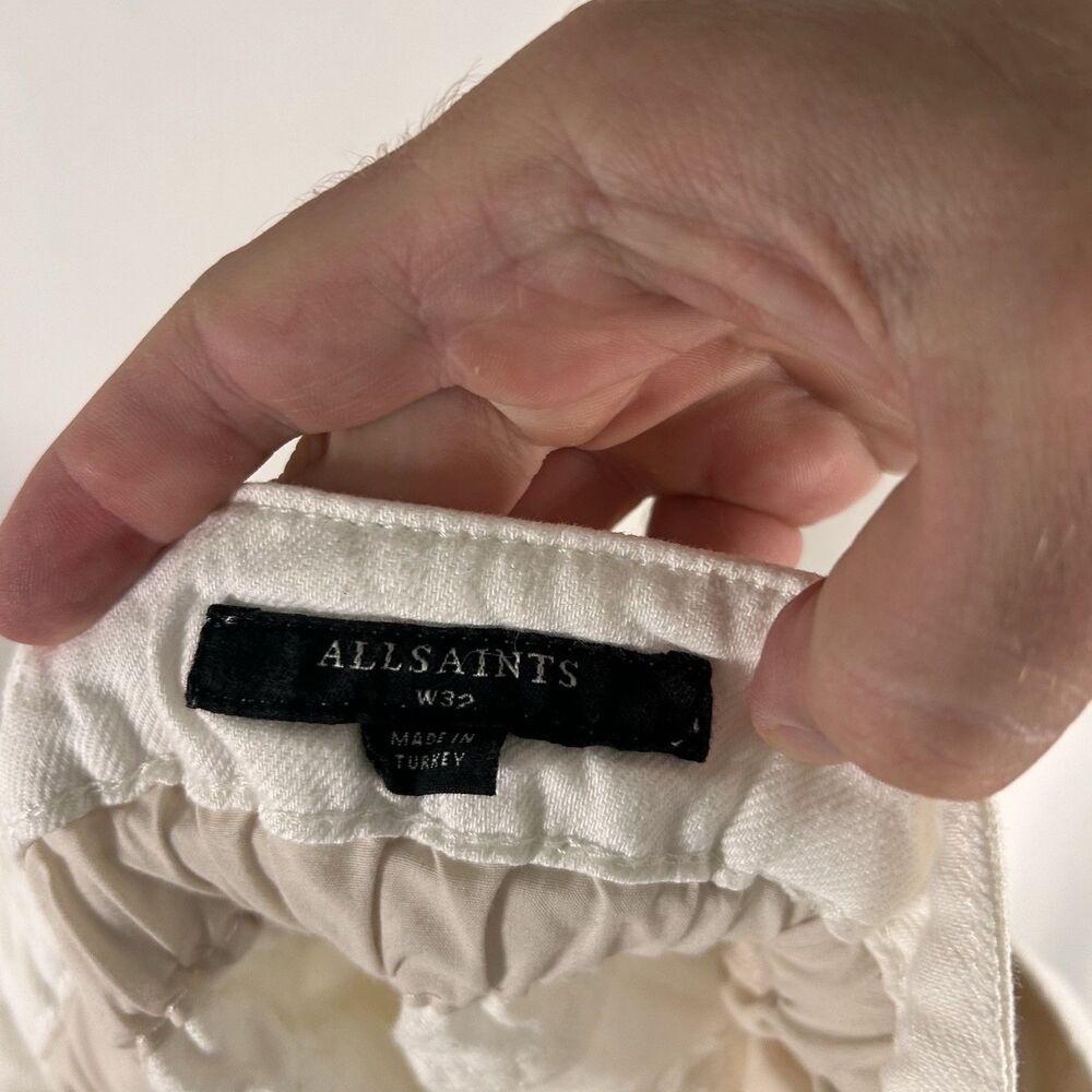 All Saints Paperbag Denim Shorts Women's 32 White Raw Hem Belted Pockets Stretch - Picture 7 of 8